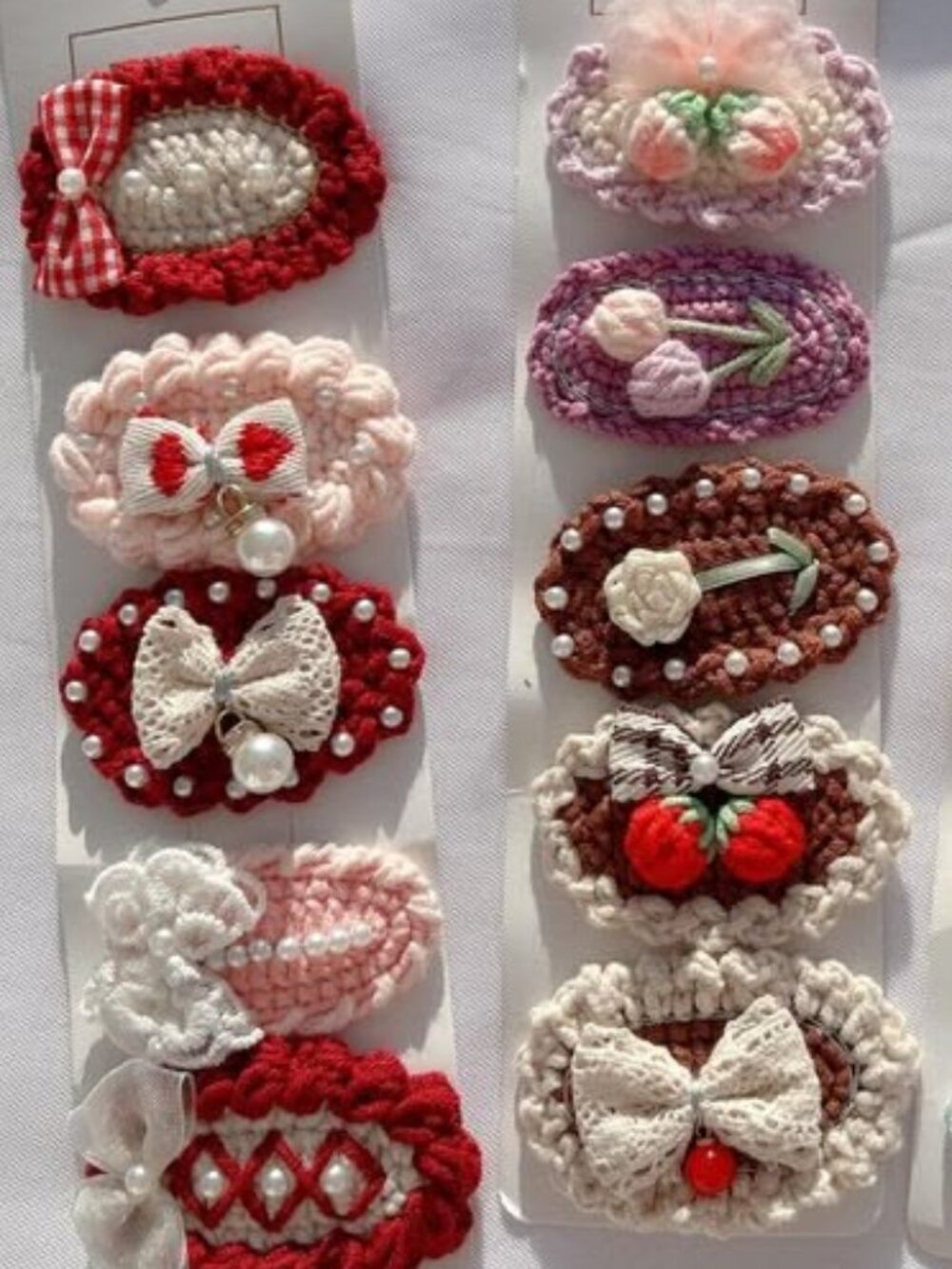 Handmade Fancy Crochet Snap Hair Clips - Vintage Floral & Pearl Designs - Picture 2 of 3